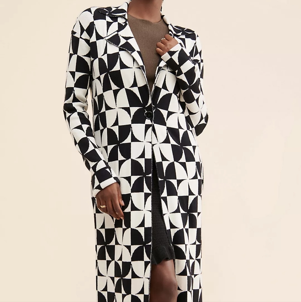 Show Me Your Mumu Jane Sweater Jacket Geometric Black White Size XL